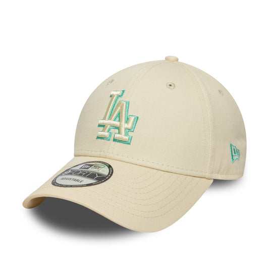 LA Dodgers Team Outline Cream 9FORTY Adjustable Cap