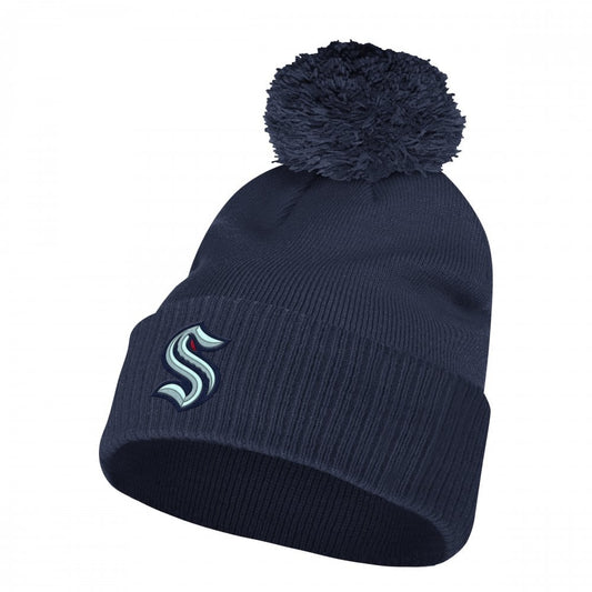 Seattle Kraken Navy Cuffed Beanie Pom Knit